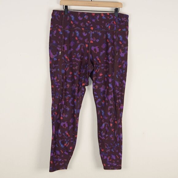 Athleta Rainer Leopard Print Plum Purple Tight Leggings Womens Sz XL - Picture 1 of 13